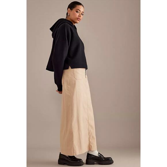 Anthropologie Maeve The Colette Maxi Skirt Back Slit Cotton Poplin Tan XS - Picture 3 of 10